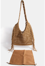 Fame Accessories Boho Bliss Long Fringe Braided Tote Bag