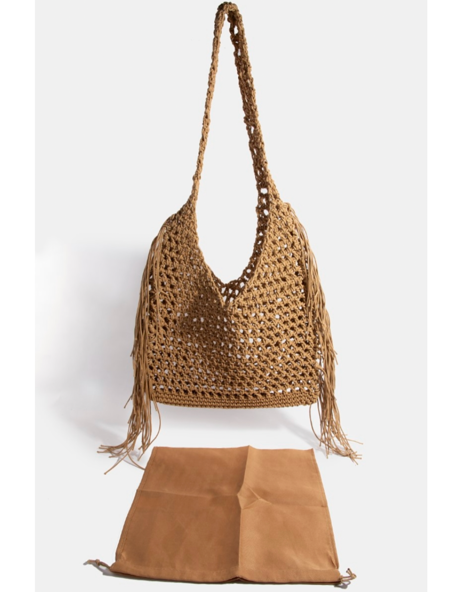Fame Accessories Boho Bliss Long Fringe Braided Tote Bag