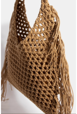 Fame Accessories Boho Bliss Long Fringe Braided Tote Bag
