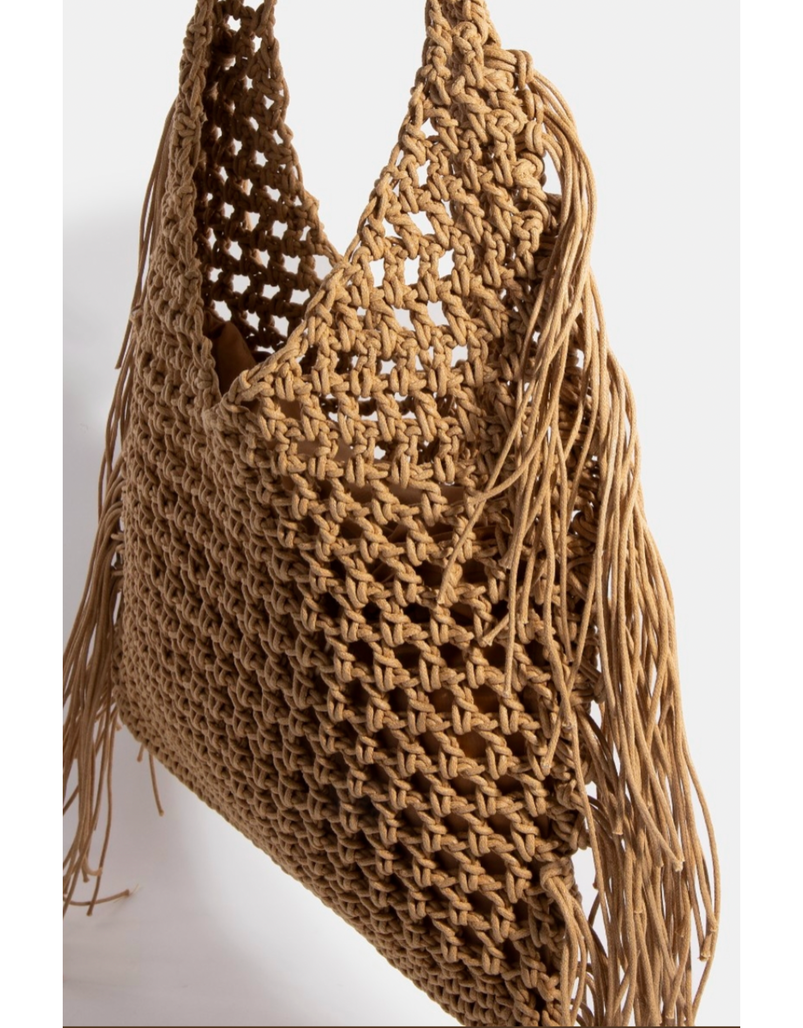 Fame Accessories Boho Bliss Long Fringe Braided Tote Bag