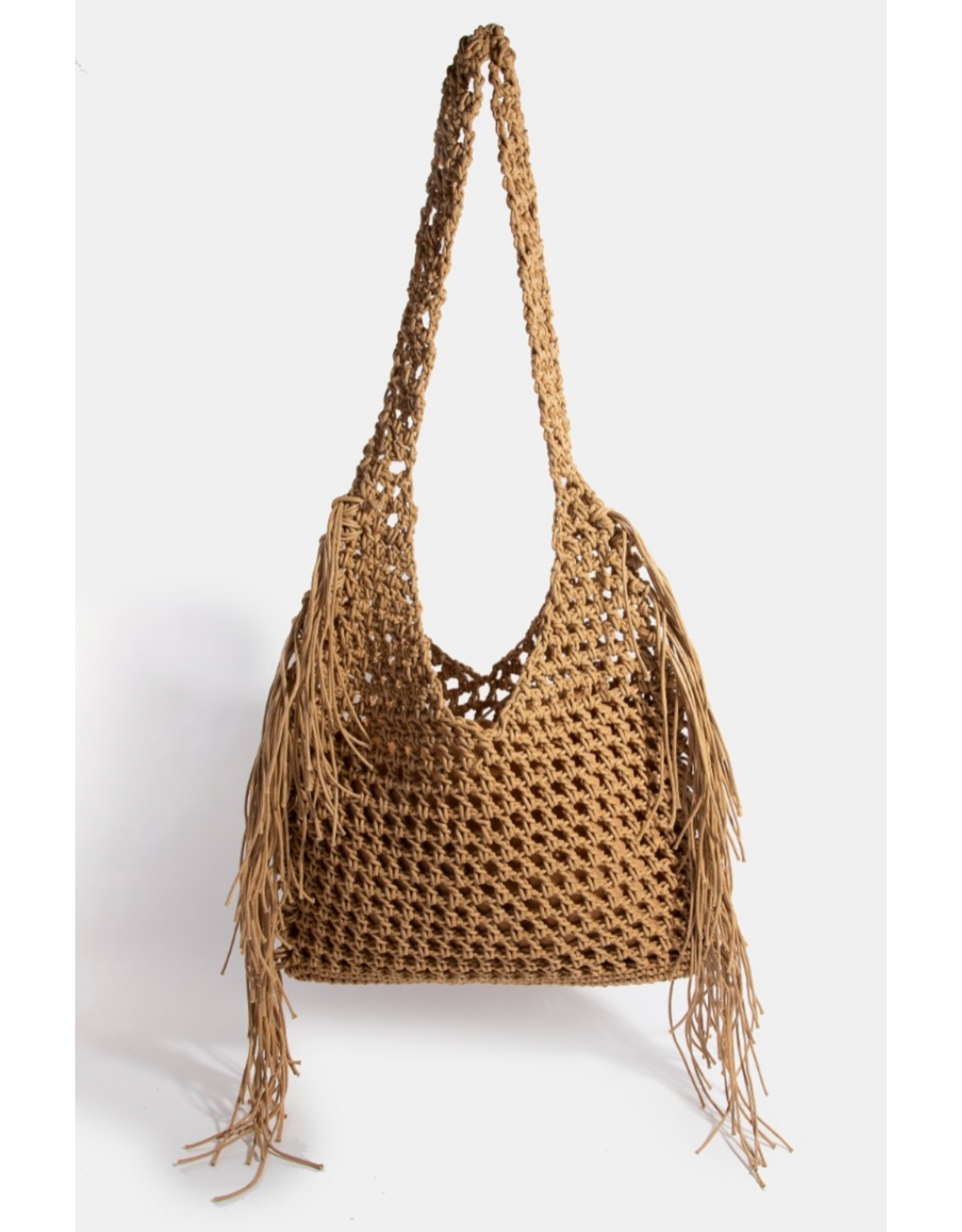 Fame Accessories Boho Bliss Long Fringe Braided Tote Bag