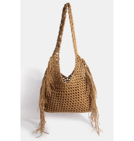 Fame Accessories Boho Bliss Long Fringe Braided Tote Bag