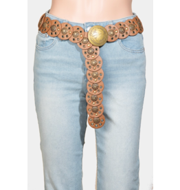 Fame Accessories Faux Leather Grommet Disc Chain Belt (Brown)