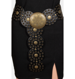 Fame Accessories Faux Leather Western Bohemian Disc Belt (Black / Brass)