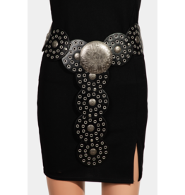 Fame Accessories Faux Leather Western Bohemian Disc Belt (Black / Silver))