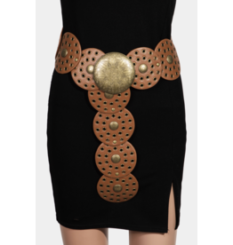 Fame Accessories Faux Leather Western Bohemian Disc Belt (Brown / Brass)
