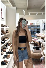 Vocal Vocal - Suede vest with tiers of fringe and rings (Camel)