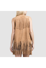 Vocal Vocal - Suede vest with tiers of fringe and rings (Camel)
