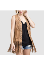 Vocal Vocal - Suede vest with tiers of fringe and rings (Camel)