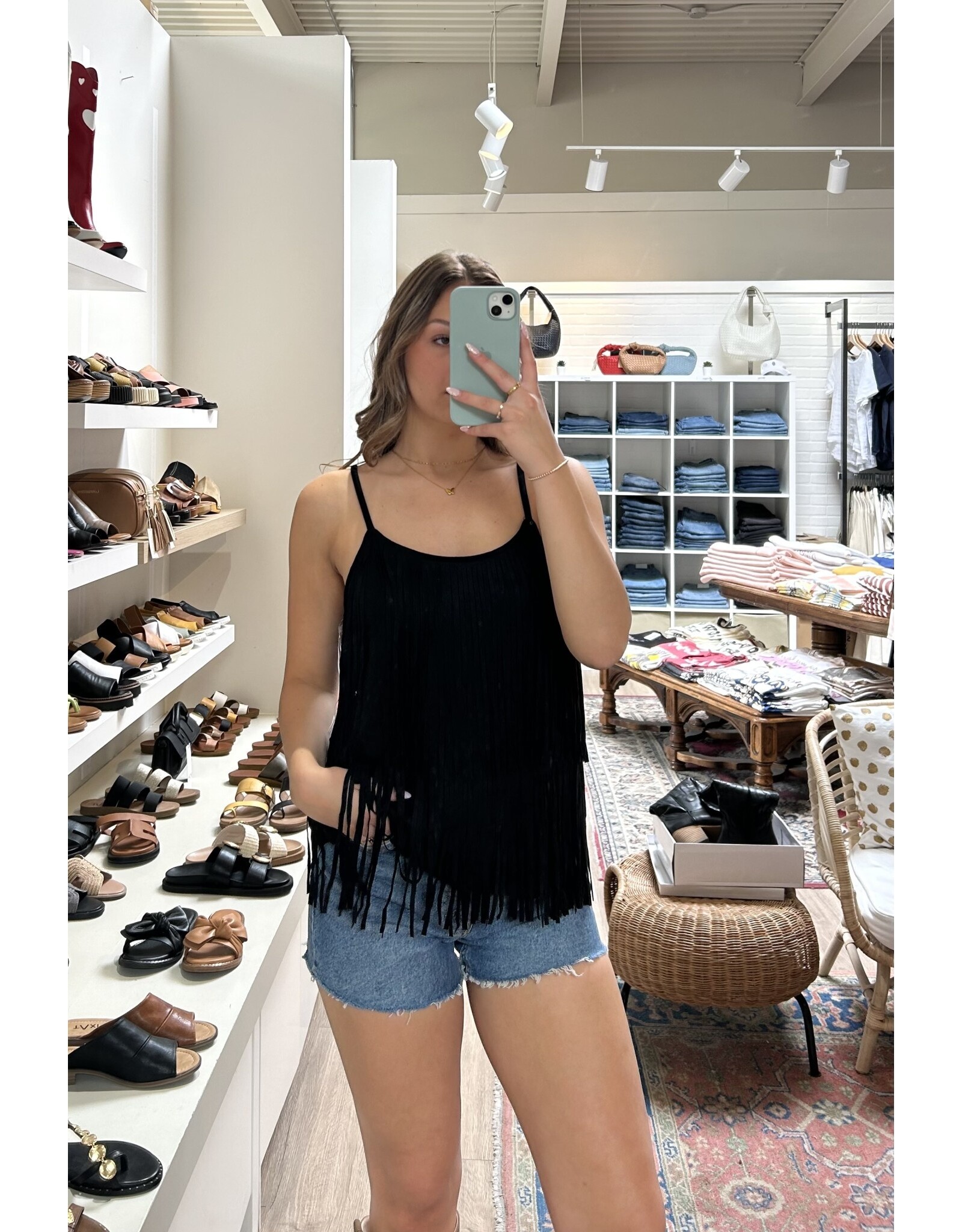 Vocal Vocal - Suede cami with fringe tiers (Black)