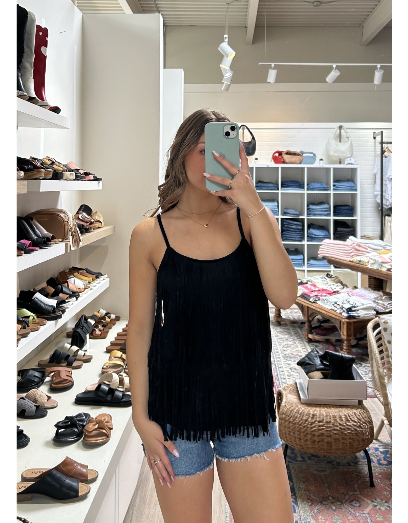 Vocal Vocal - Suede cami with fringe tiers (Black)