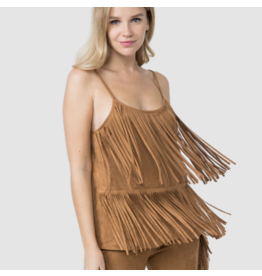 Vocal Vocal - Suede cami with fringe tiers (Camel)