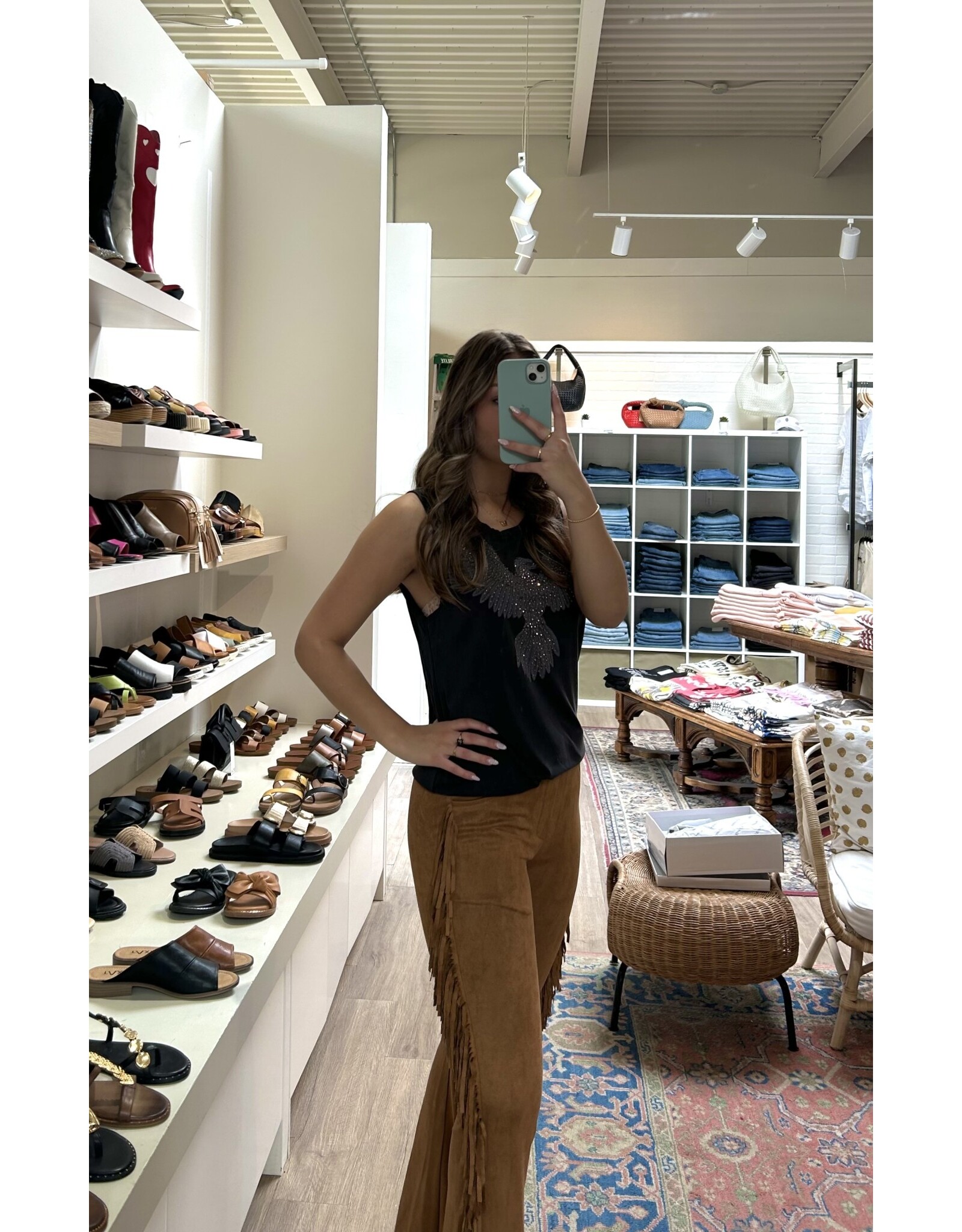 Vocal Vocal - Fringe trim suede pants (Camel)