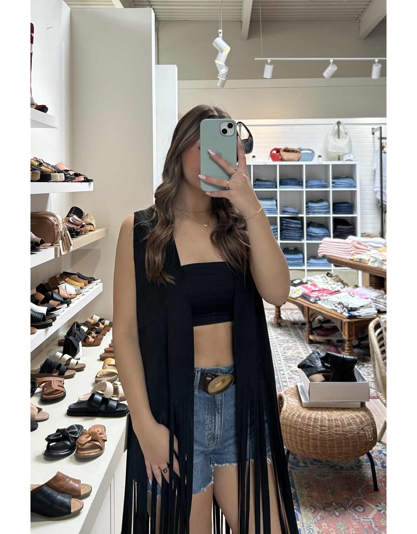 Vocal Vocal - Maxi length fringe vest (Black)