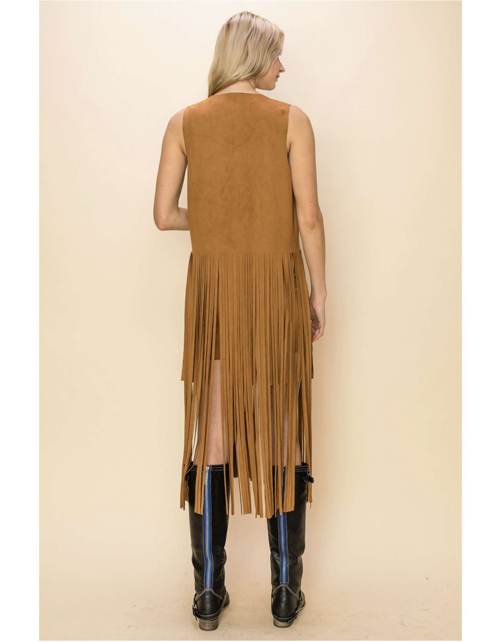 Vocal Vocal - Maxi length fringe vest (Camel)