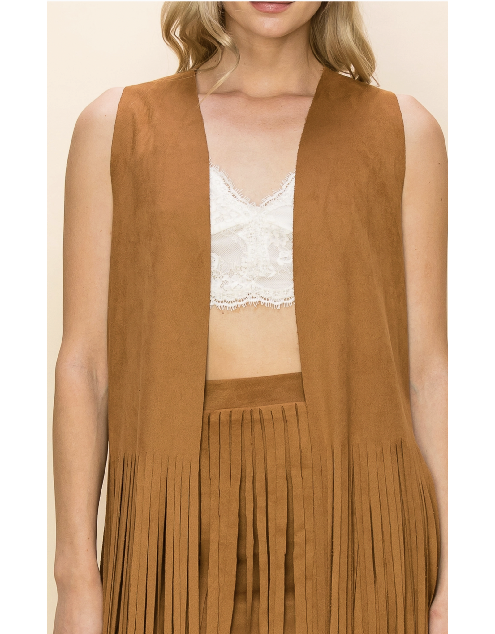 Vocal Vocal - Maxi length fringe vest (Camel)