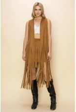 Vocal Vocal - Maxi length fringe vest (Camel)