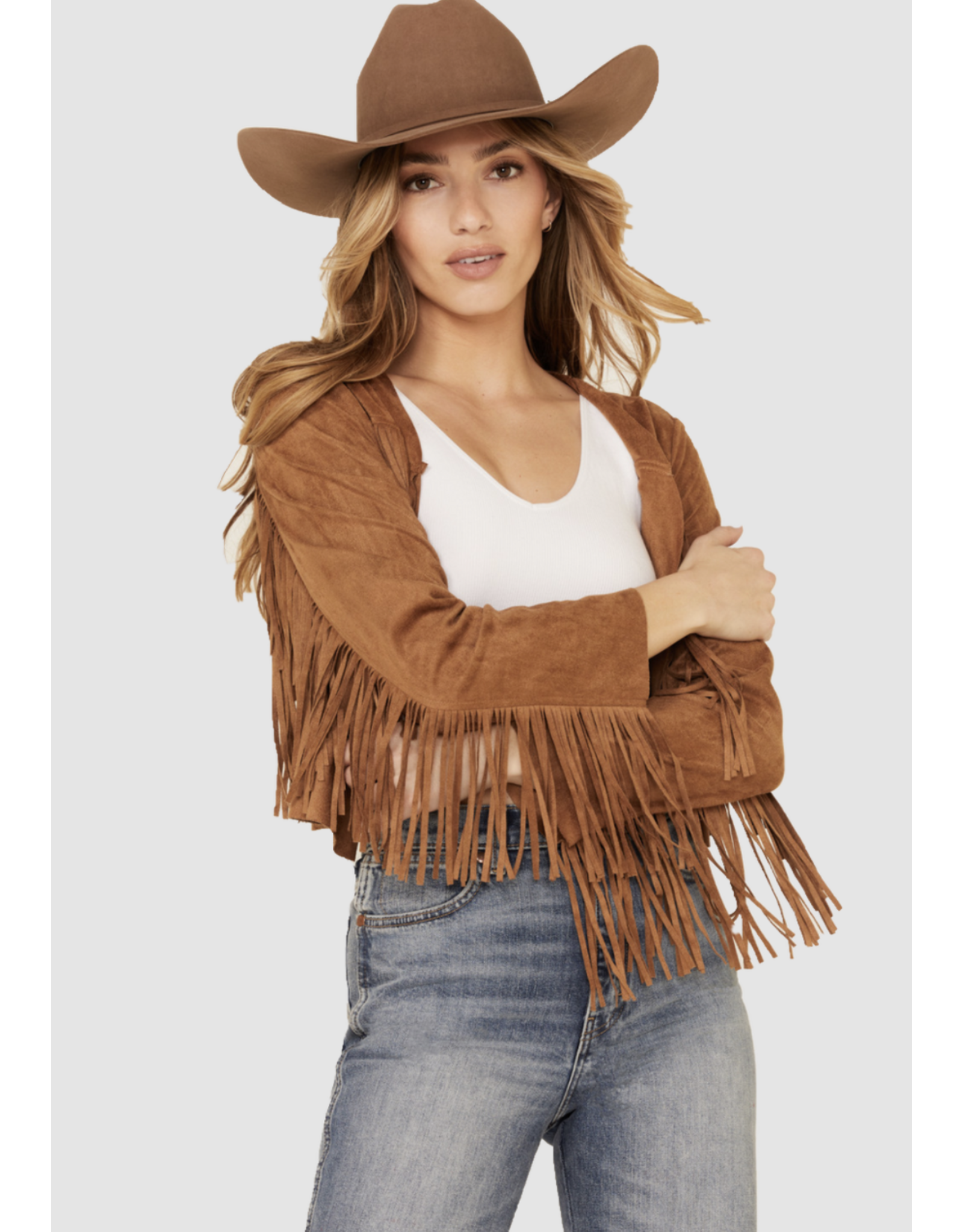 Vocal Vocal - Western cropped fringe jacket (Camel)