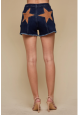 Saints & Hearts Denim Shorts with Star Pocket Patches (Dark Denim / Tan)