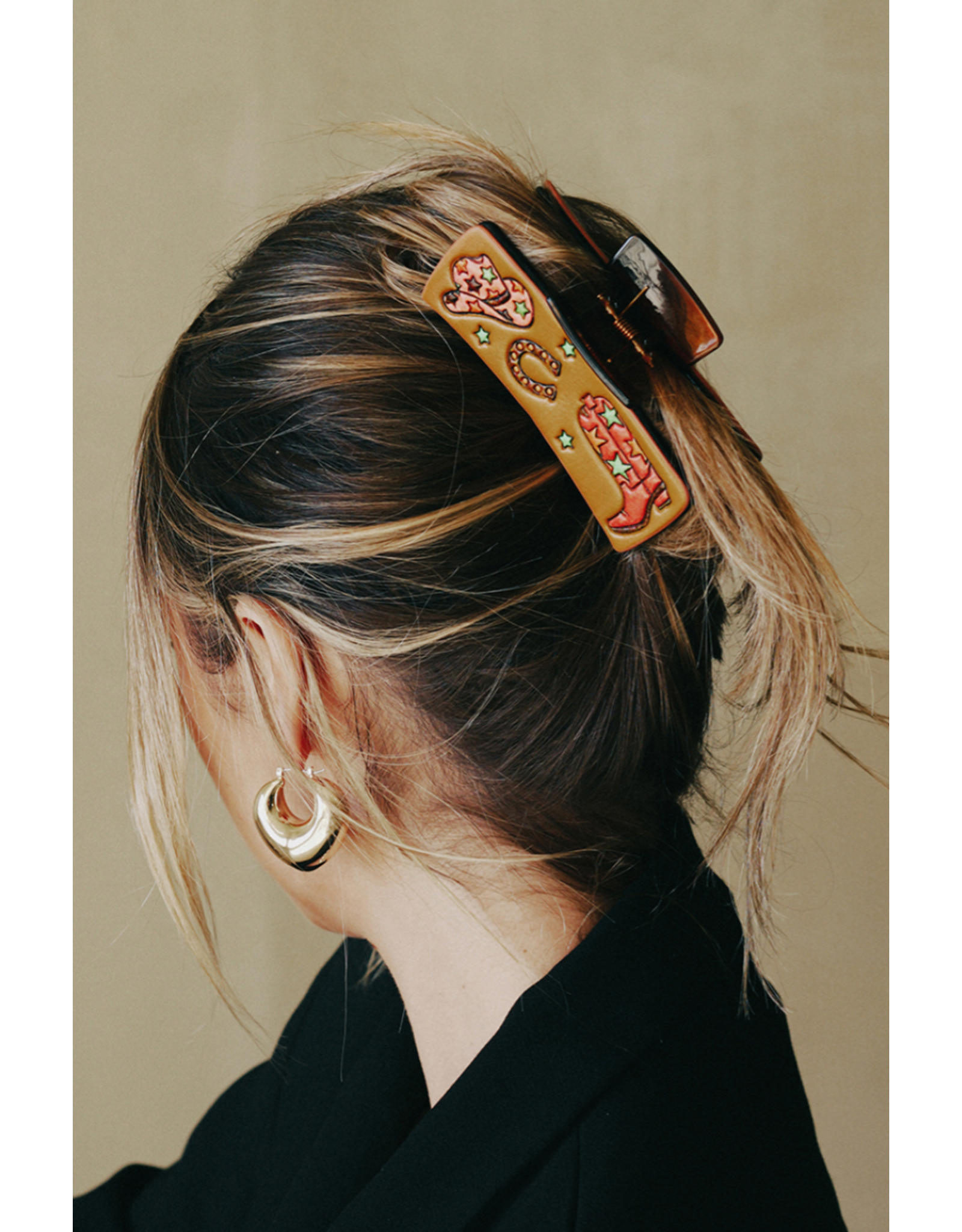 Fame Accessories Faux Leather Western Hair Claw
