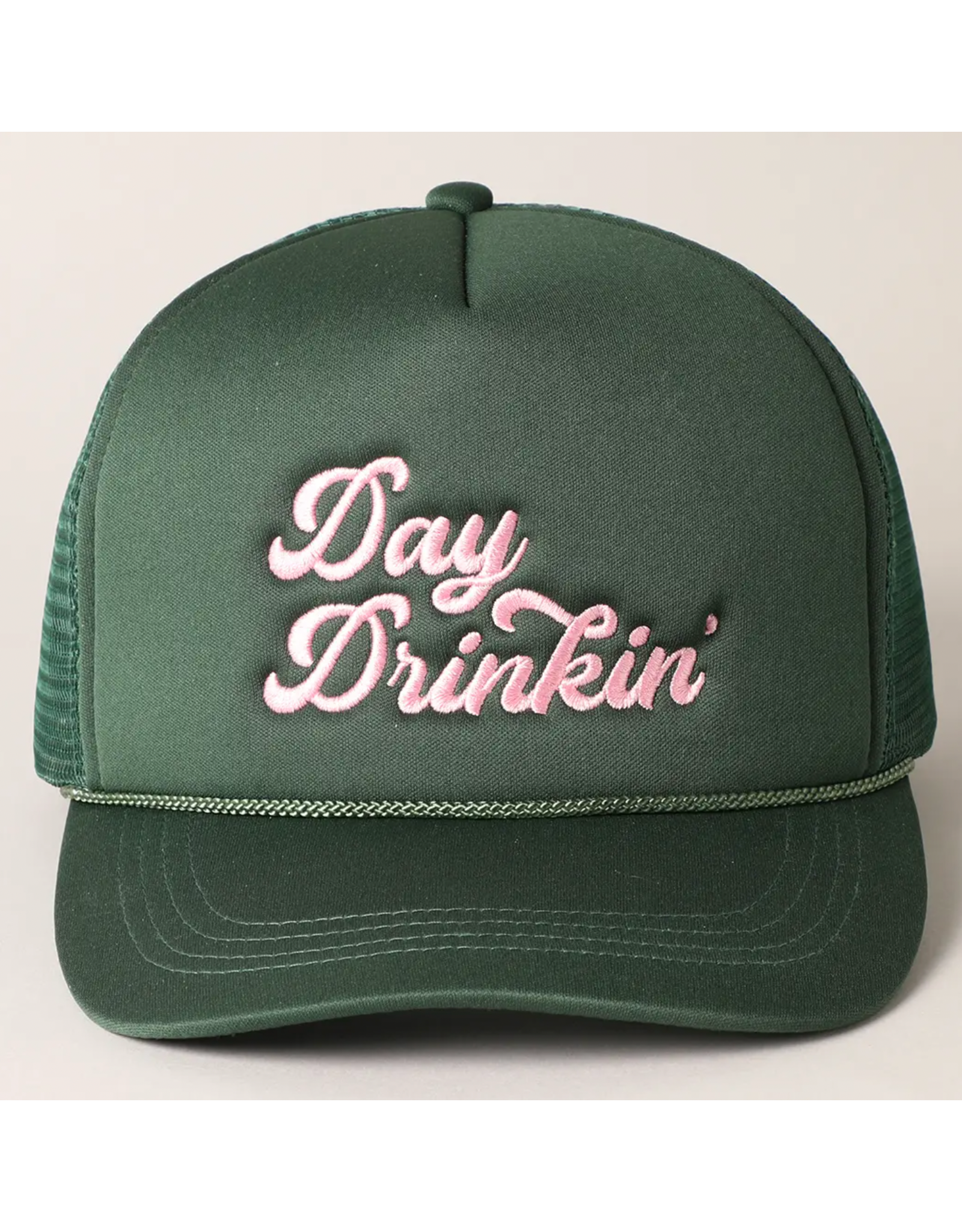 Fashion City Day Drinkin Embroidery Mesh Back Trucker Hat (Green)