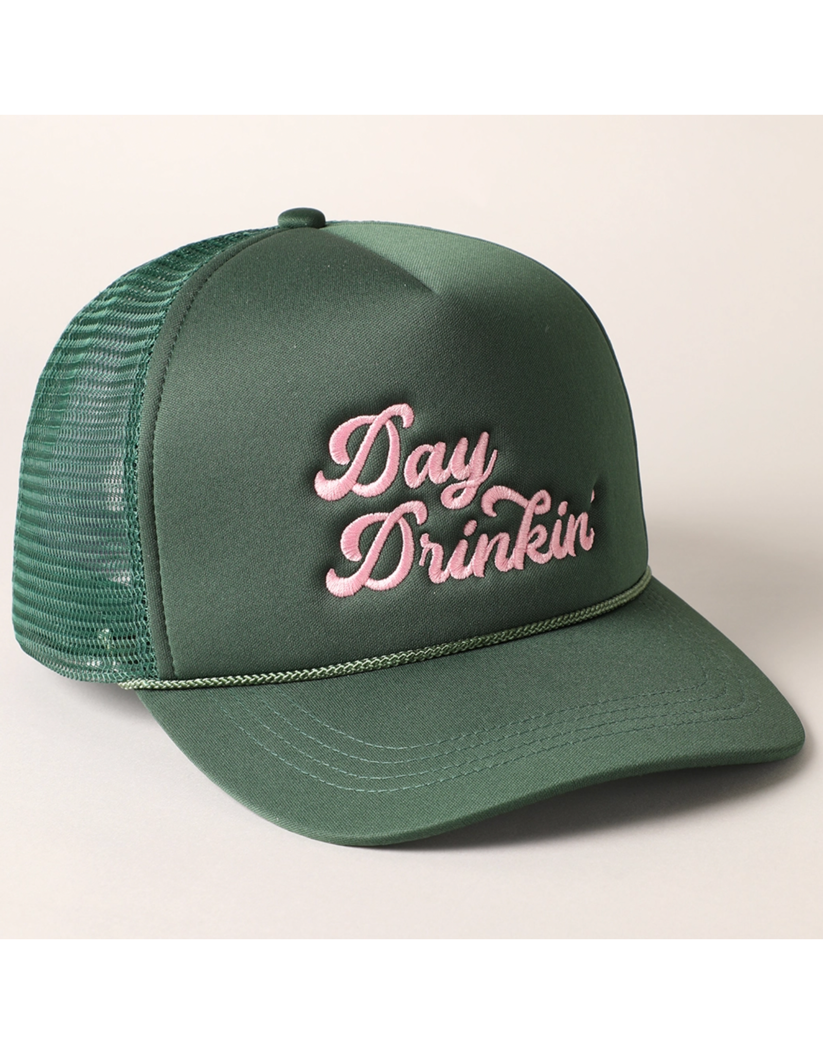 Fashion City Day Drinkin Embroidery Mesh Back Trucker Hat (Green)