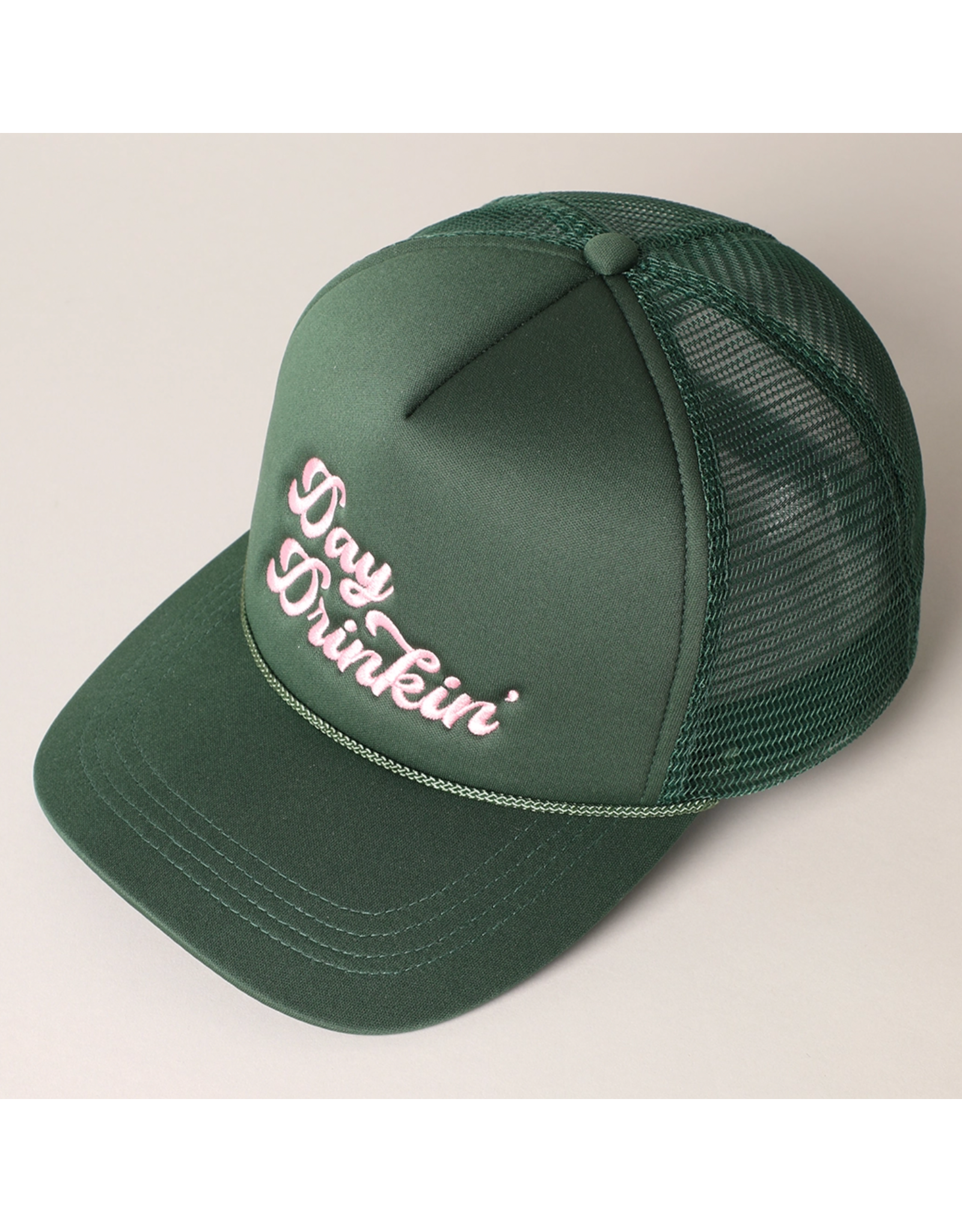Fashion City Day Drinkin Embroidery Mesh Back Trucker Hat (Green)
