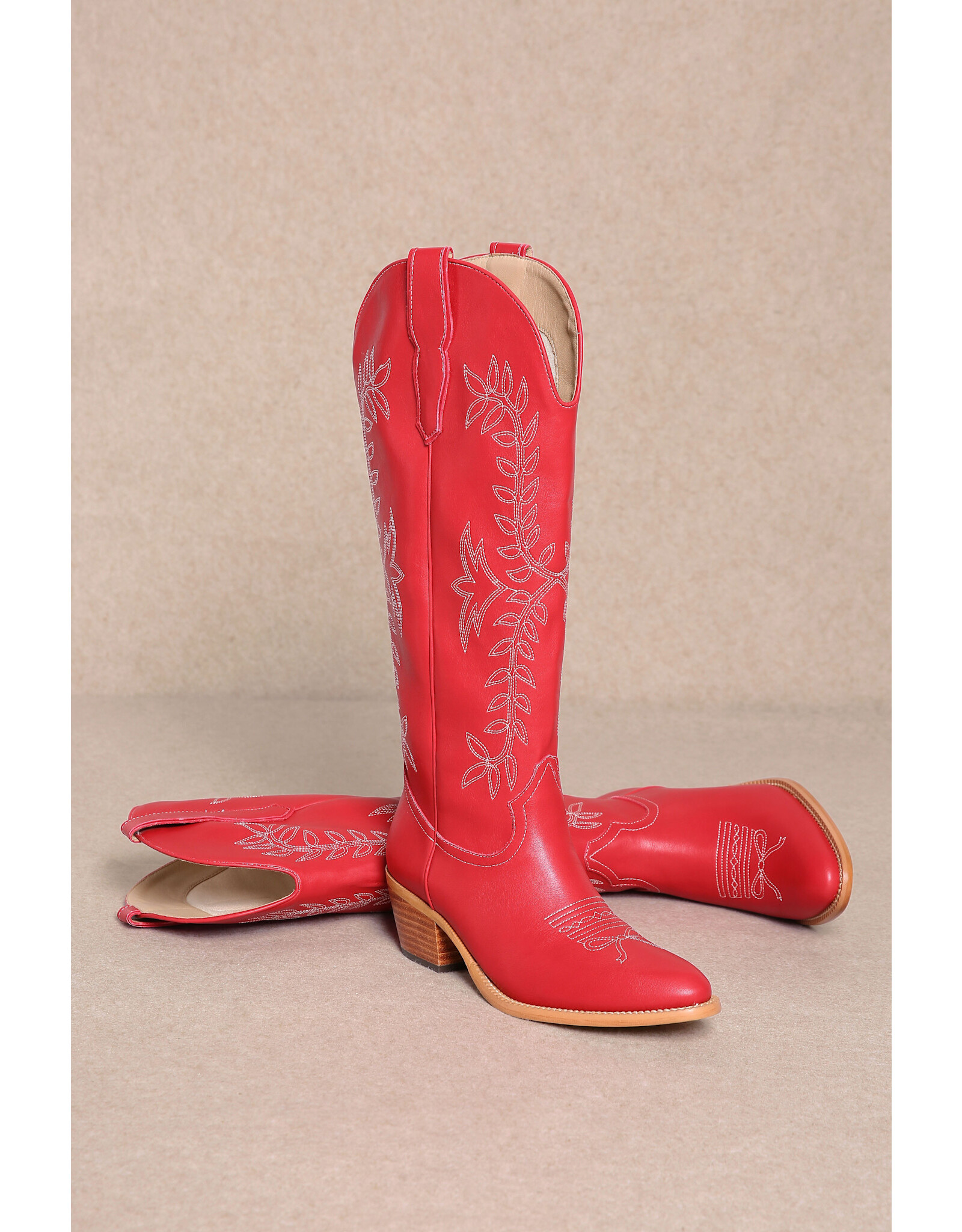 Let's See Style Stella - Western Boots Knee High Tall Boots (Red)