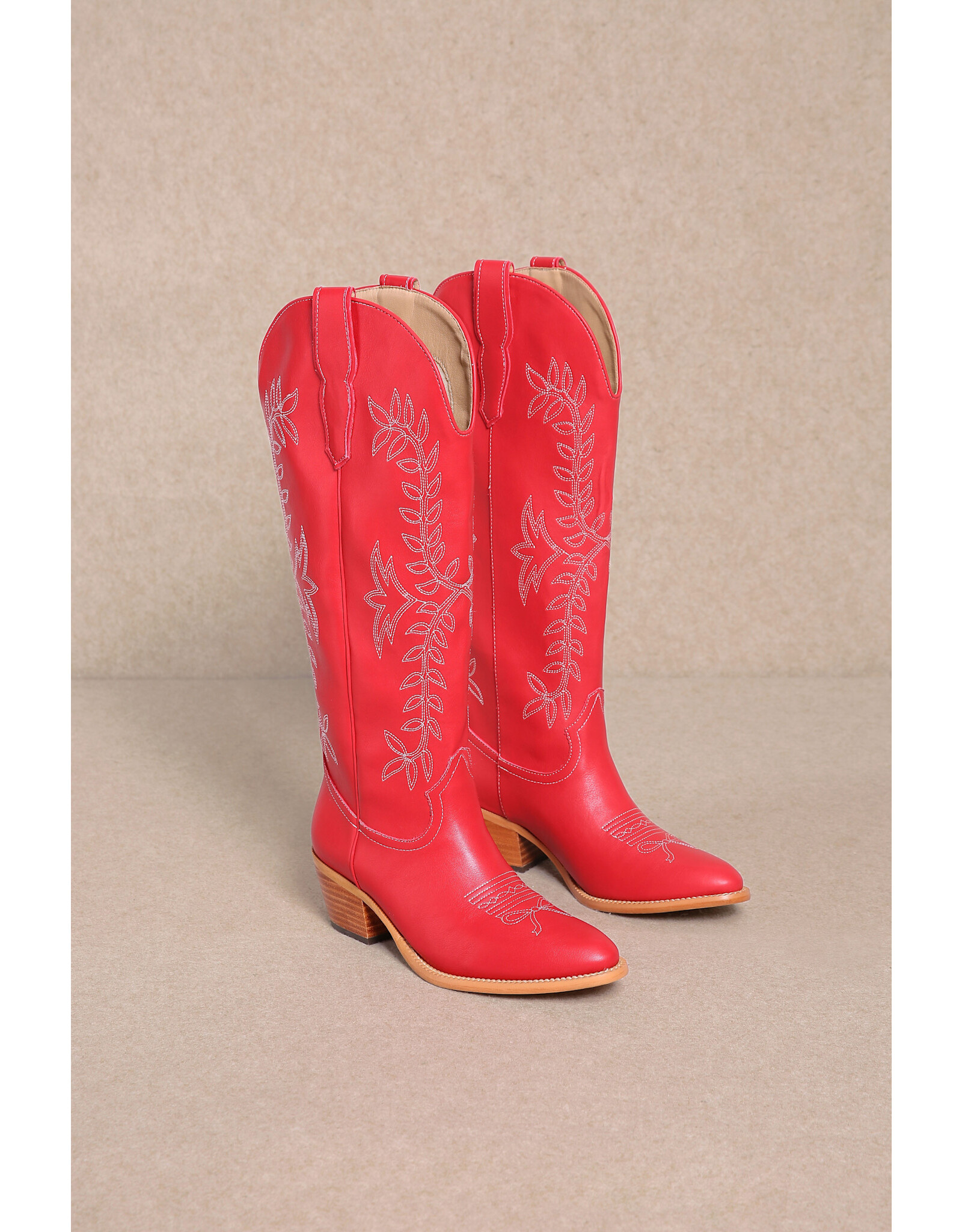 Let's See Style Stella - Western Boots Knee High Tall Boots (Red)
