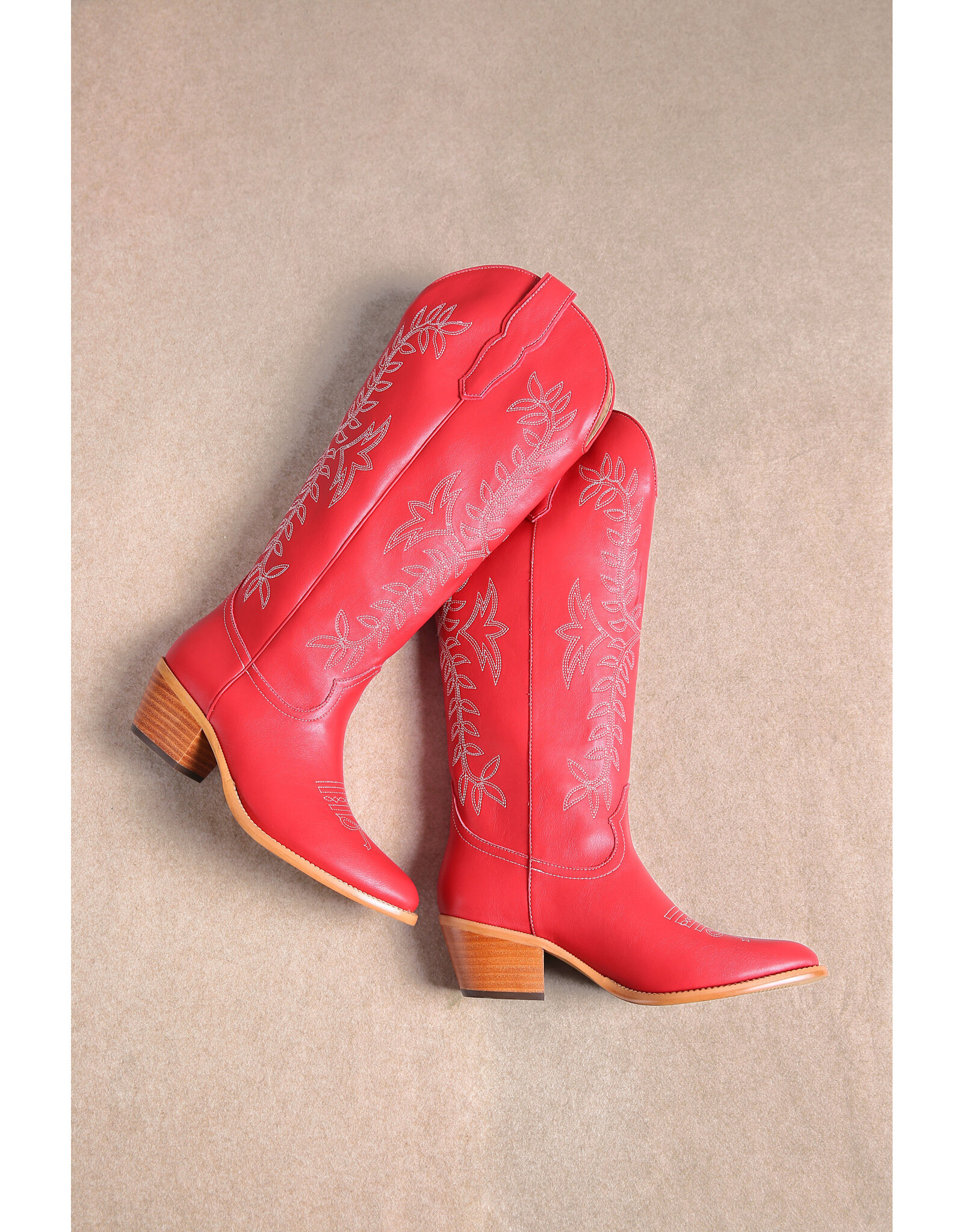 Let's See Style Stella - Western Boots Knee High Tall Boots (Red)