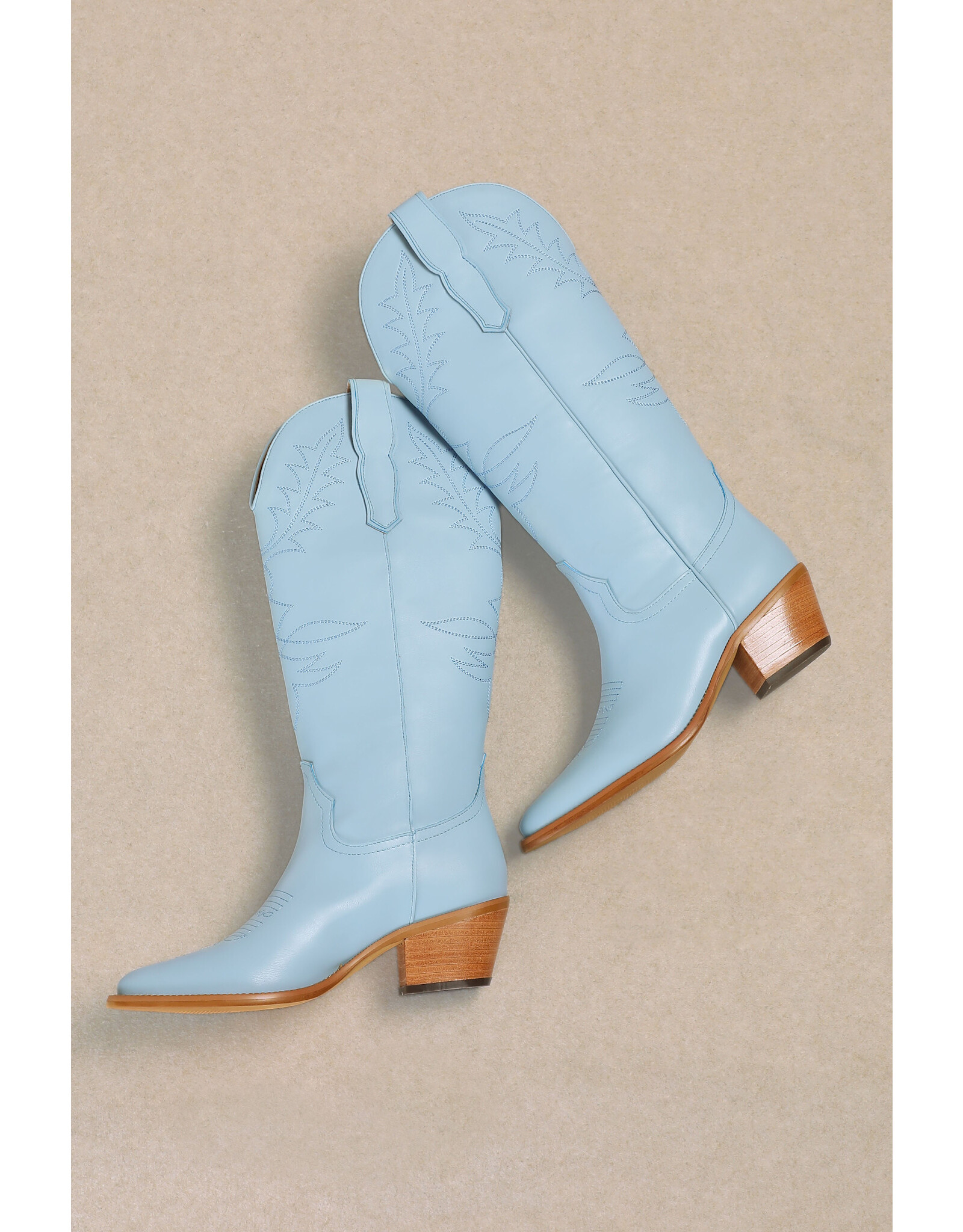 Let's See Style Adel - Festival Chunky Heeled Cowboy Cowgirl Boots (Powder Blue)