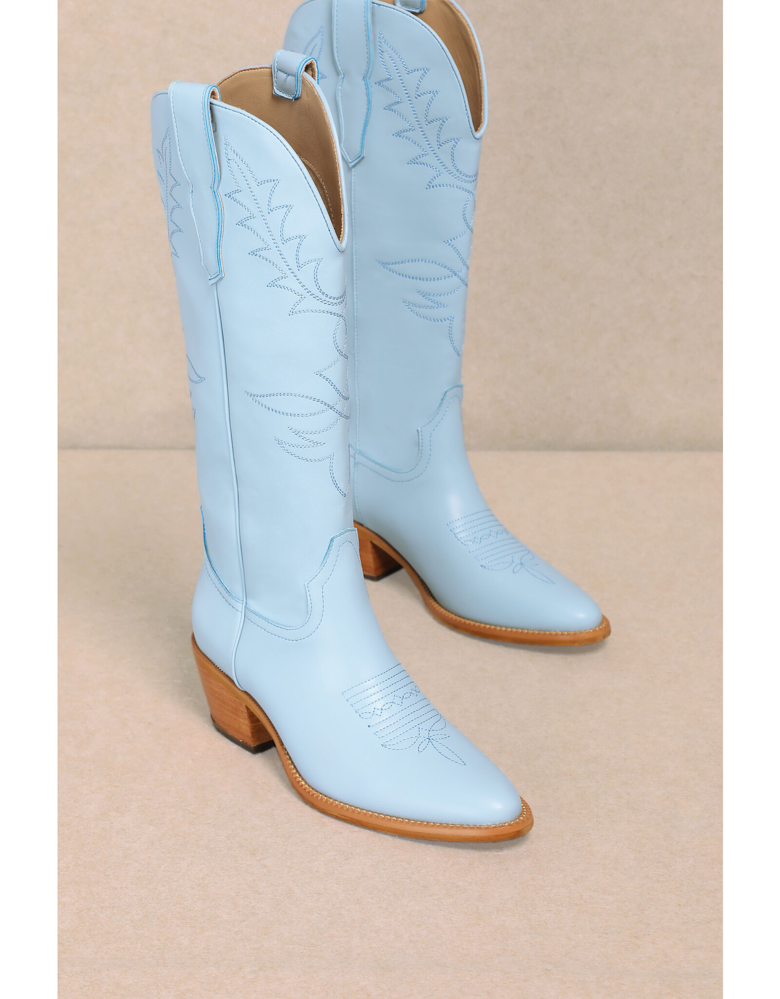 Let's See Style Adel - Festival Chunky Heeled Cowboy Cowgirl Boots (Powder Blue)