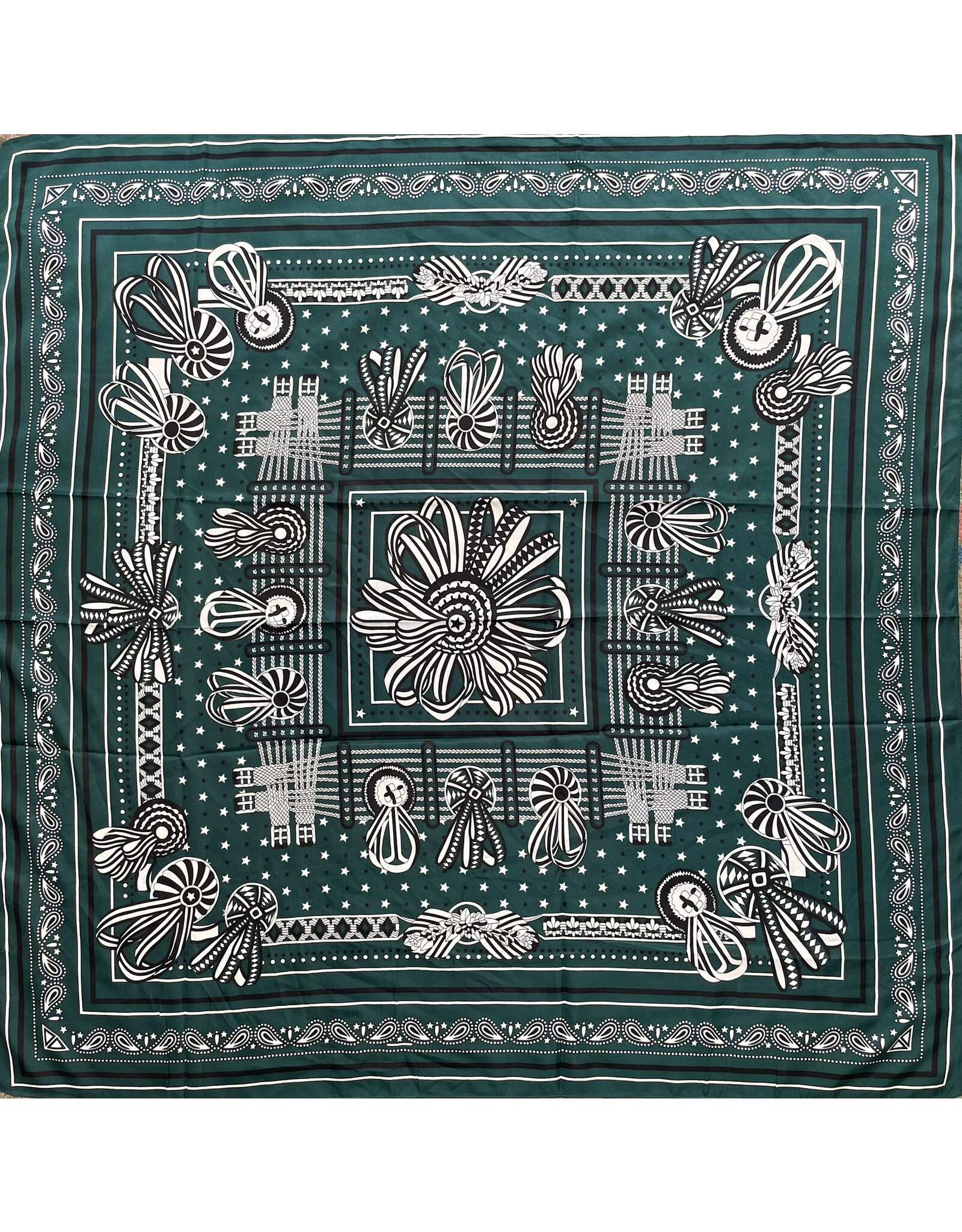 Fame Accessories Ribbon And Braids Paisley Square Bandana (Green)