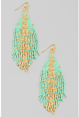 Fame Accessories Boho Seed Beaded Triangular Fringe Earrings (Gold / Turquoise)