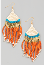 Fame Accessories Boho Seed Beaded Fringe Earrings (Orange / Gold / Ivory / Turq)