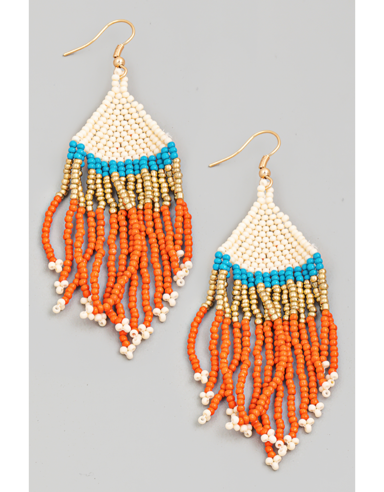 Fame Accessories Boho Seed Beaded Fringe Earrings (Orange / Gold / Ivory / Turq)