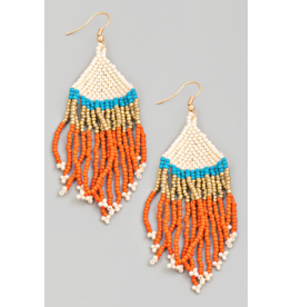 Fame Accessories Boho Seed Beaded Fringe Earrings (Orange / Gold / Ivory / Turq)