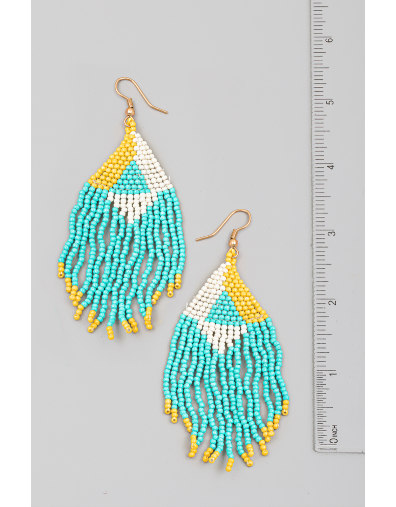 Fame Accessories Seed Beaded Fringe Drop Earrings (Turquoise)