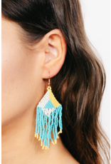 Fame Accessories Seed Beaded Fringe Drop Earrings (Turquoise)