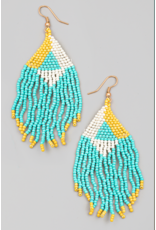 Fame Accessories Seed Beaded Fringe Drop Earrings (Turquoise)
