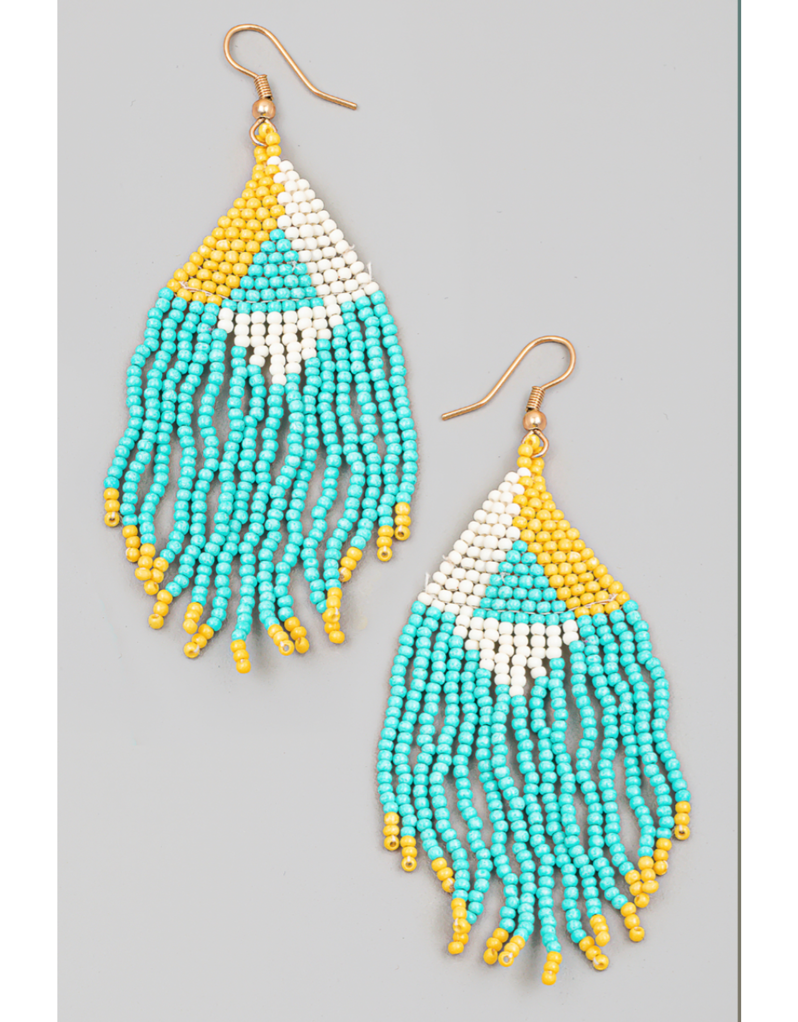 Fame Accessories Seed Beaded Fringe Drop Earrings (Turquoise)