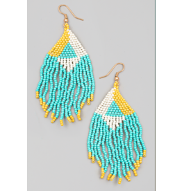 Fame Accessories Seed Beaded Fringe Drop Earrings (Turquoise)