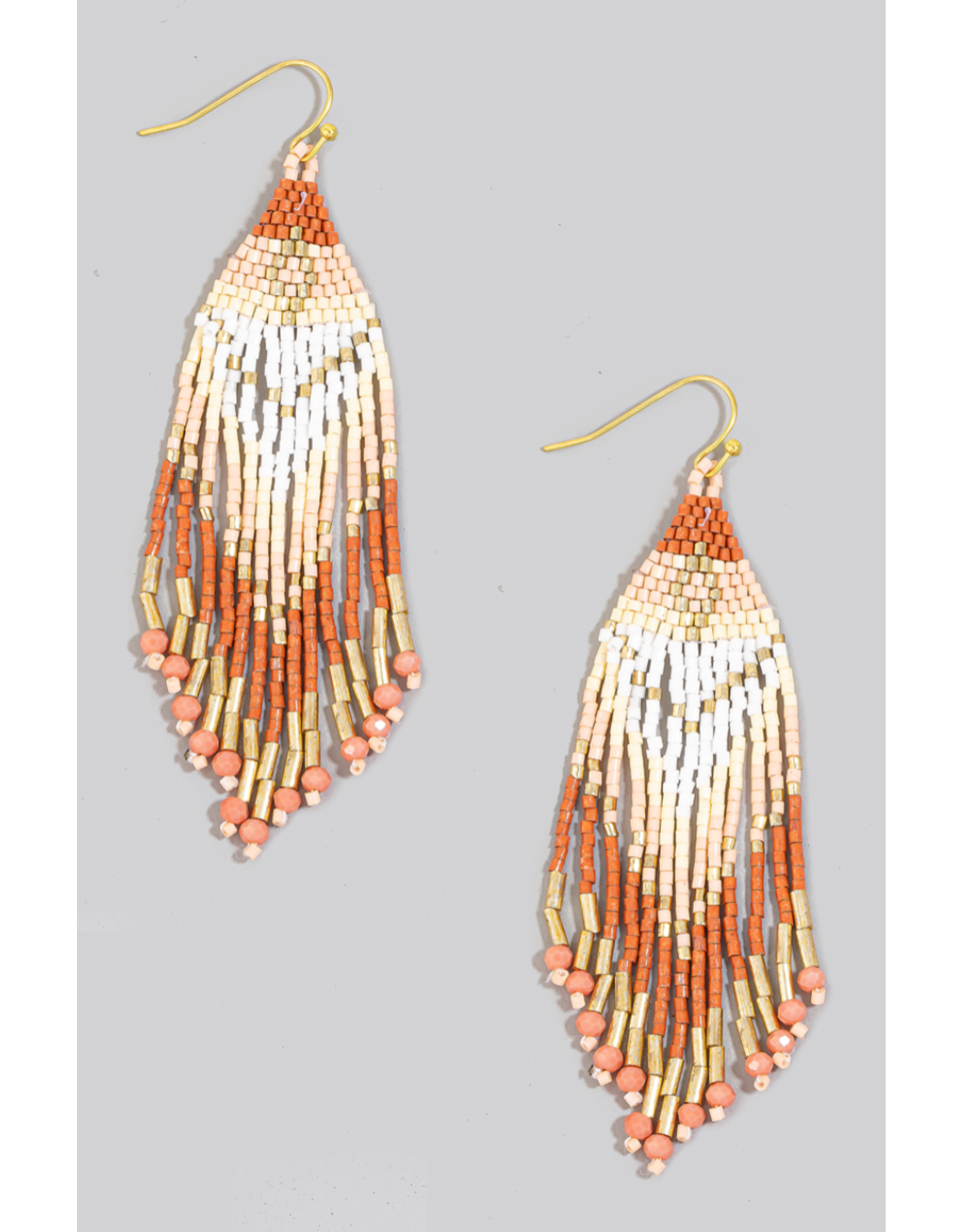 Fame Accessories Seed Beaded Fringe Earrings (Rust / Gold / Nude)