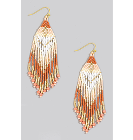 Fame Accessories Seed Beaded Fringe Earrings (Rust / Gold / Nude)