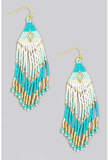Fame Accessories Seed Beaded Fringe Earrings (Turquoise / Gold / Ivory)