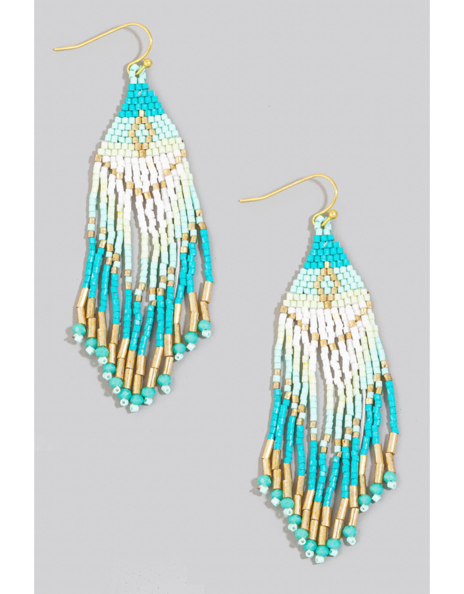 Fame Accessories Seed Beaded Fringe Earrings (Turquoise / Gold / Ivory)