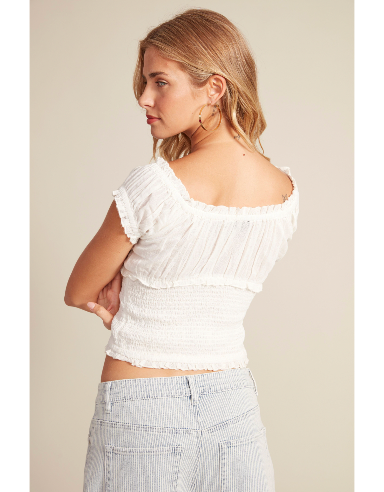 RD Style RD Style - Mica Puff Short Sleeve Shirred Top (White)