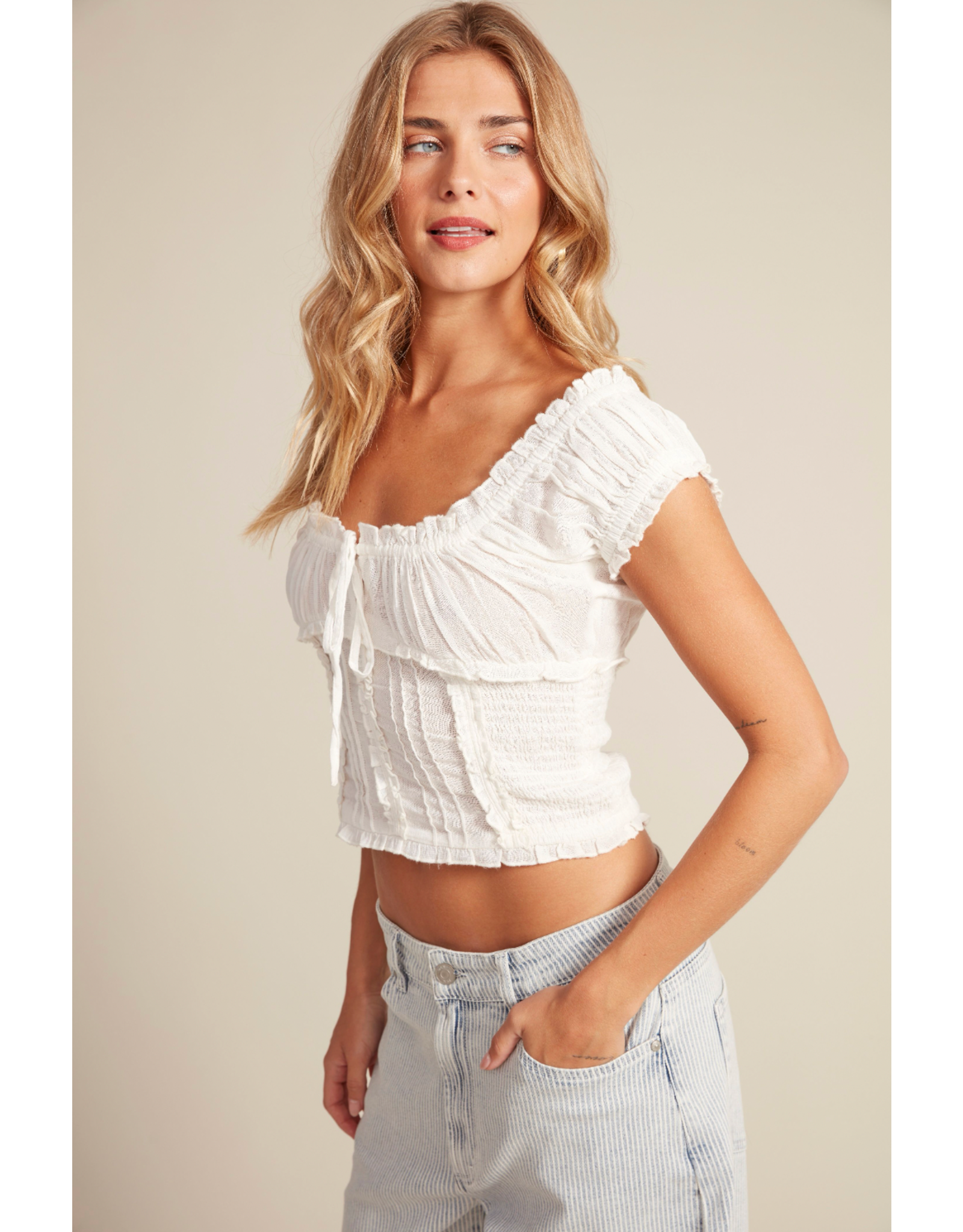 RD Style RD Style - Mica Puff Short Sleeve Shirred Top (White)
