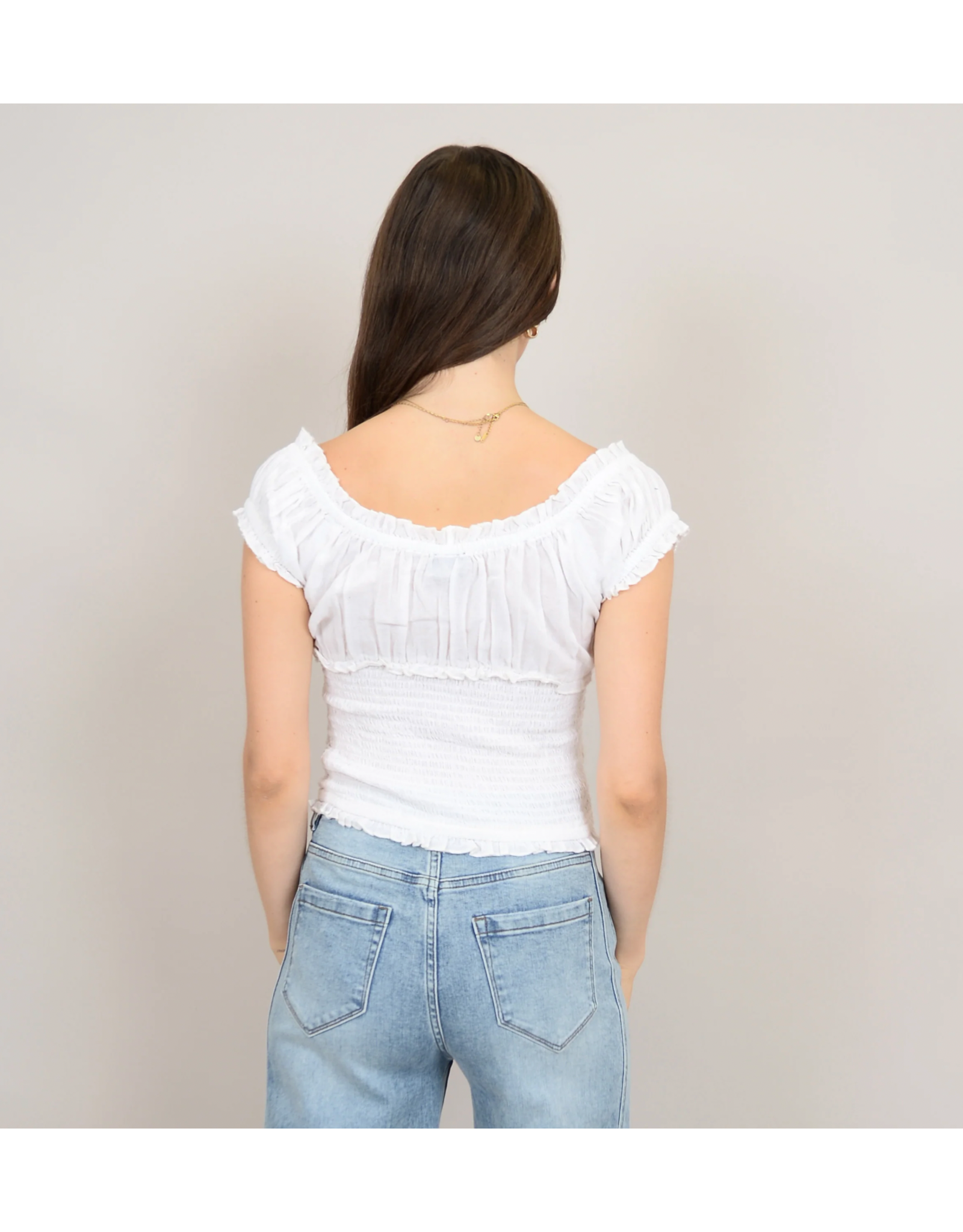 RD Style RD Style - Mica Puff Short Sleeve Shirred Top (White)