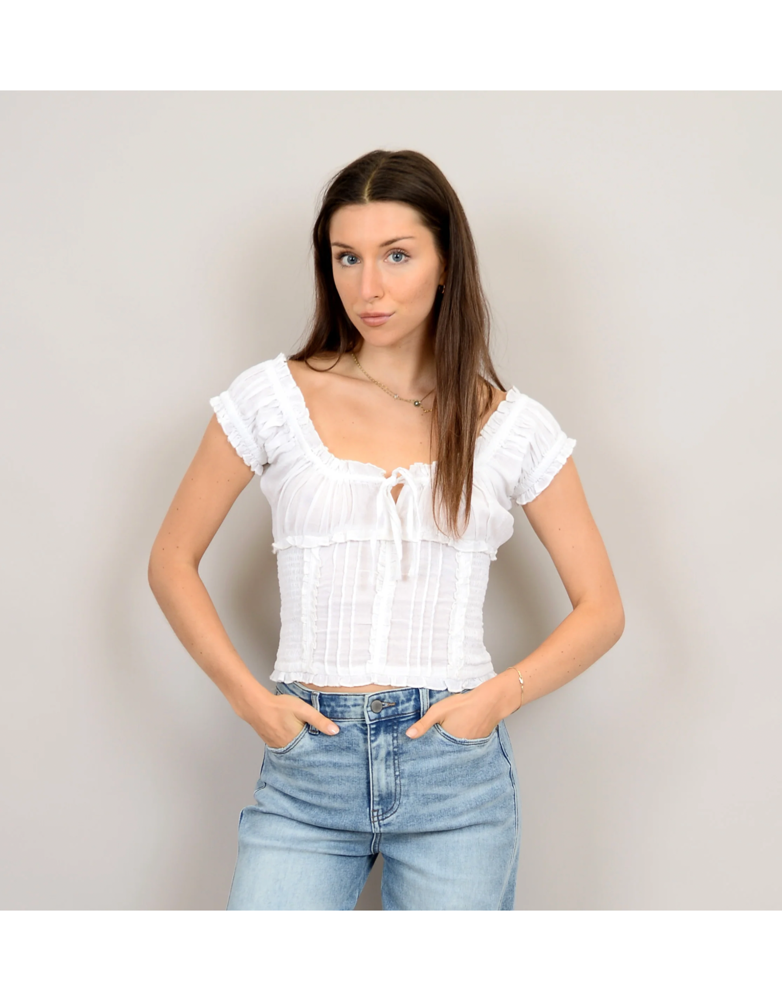 RD Style RD Style - Mica Puff Short Sleeve Shirred Top (White)